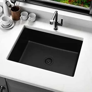 MILOSEN 28 Inch Black Granite Sink for Kitchen Renovations