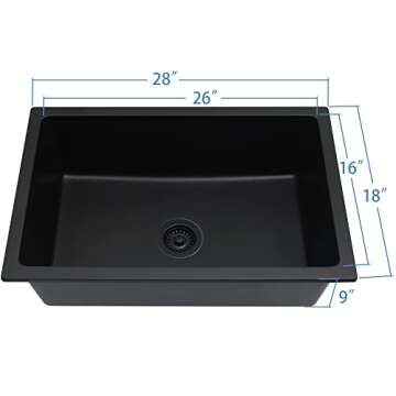MILOSEN 28 Inch Black Granite Sink for Kitchen Renovations