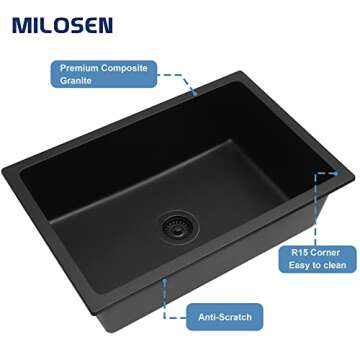 MILOSEN 28 Inch Black Granite Sink for Kitchen Renovations