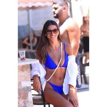 ZAFUL Womens Textured Tie String Bikini Swimwear Triangle Smocked Swimsuits Two Piece Set