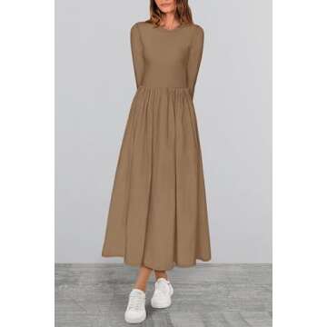 KIRUNDO Women's Casual Long Sleeve Spring Wedding Guest Dress 2025 Summer Fall Elegant Boho Flowy Mi...