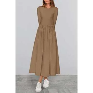 KIRUNDO Women's Casual Long Sleeve Spring Wedding Guest Dress 2025 Summer Fall Elegant Boho Flowy Mi...