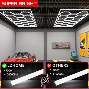 LZHOME LED Hexagon Garage Light - Super Bright 900W 108000LM Car Detailing Shop LED Ceiling Lights H...