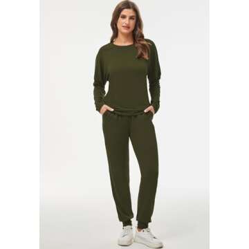 Fixmatti Casual Sweatsuit Women 2 Piece Outfit Matching Sweatpants Set Army Green S