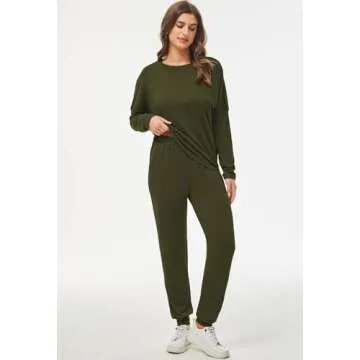 Fixmatti Casual Sweatsuit Women 2 Piece Outfit Matching Sweatpants Set Army Green S