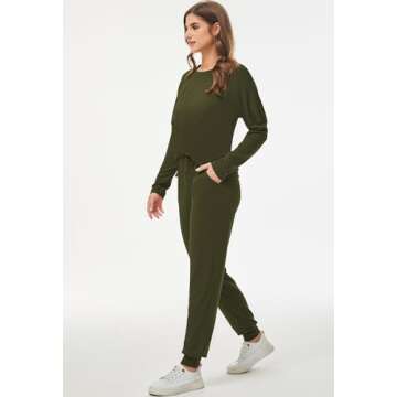 Fixmatti Casual Sweatsuit Women 2 Piece Outfit Matching Sweatpants Set Army Green S
