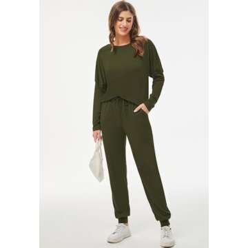 Fixmatti Casual Sweatsuit Women 2 Piece Outfit Matching Sweatpants Set Army Green S