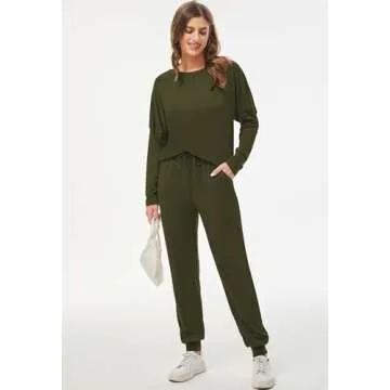 Fixmatti Casual Sweatsuit Women 2 Piece Outfit Matching Sweatpants Set Army Green S