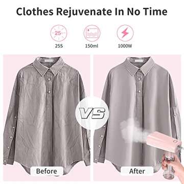 Clothes Steamer Travel, HOMEASY Handheld Steamer for Clothes Garment Steamer Portable Iron Clothes Steamer Fabric Wrinkle Remover with Fast 25s Heat-up Detachable Water Tank, Pink