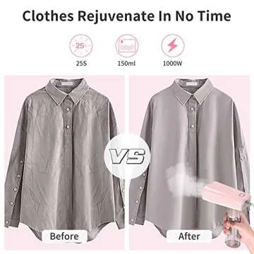 Clothes Steamer Travel, HOMEASY Handheld Steamer for Clothes Garment Steamer Portable Iron Clothes Steamer Fabric Wrinkle Remover with Fast 25s Heat-up Detachable Water Tank, Pink