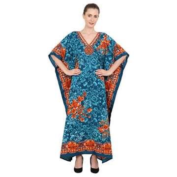 Miss Lavish London Long Caftans for Women - Boho Kaftan Dress, Plus Size Summer Kaftan, Women's Loungewear and Beach Caftans, Maxi Kaftan Tops for Lounging or Swimwear Cover-Ups, Size M,Green Kaftans