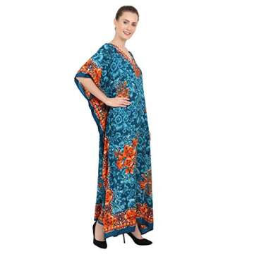Miss Lavish London Long Caftans for Women - Boho Kaftan Dress, Plus Size Summer Kaftan, Women's Loungewear and Beach Caftans, Maxi Kaftan Tops for Lounging or Swimwear Cover-Ups, Size M,Green Kaftans