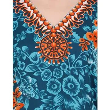 Miss Lavish London Long Caftans for Women - Boho Kaftan Dress, Plus Size Summer Kaftan, Women's Loungewear and Beach Caftans, Maxi Kaftan Tops for Lounging or Swimwear Cover-Ups, Size M,Green Kaftans