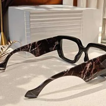 Laemzinv Oversized Square Blue Light Glasses for Women, Large Thick Frame Reading Blocker, Big Reader for Computer Eyewear and Gaming Glasses LA022 (A1 | Black)