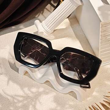 Laemzinv Oversized Square Blue Light Glasses for Women, Large Thick Frame Reading Blocker, Big Reader for Computer Eyewear and Gaming Glasses LA022 (A1 | Black)