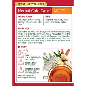 Traditional Medicinals Organic Herbal Cold Care Elderflower Spice Herbal Tea, Warm & Comforting Seasonal Wellness, (Pack of 2) - 32 Tea Bags Total