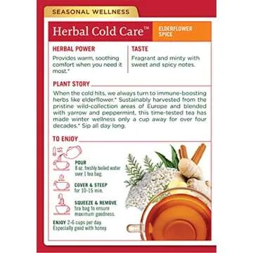 Traditional Medicinals Organic Herbal Cold Care Elderflower Spice Herbal Tea, Warm & Comforting Seasonal Wellness, (Pack of 2) - 32 Tea Bags Total