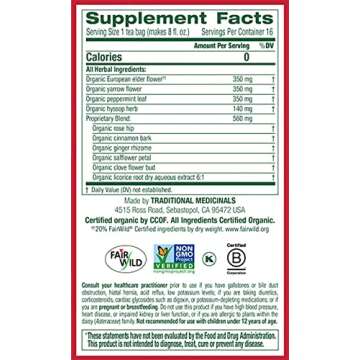 Traditional Medicinals Organic Herbal Cold Care Elderflower Spice Herbal Tea, Warm & Comforting Seasonal Wellness, (Pack of 2) - 32 Tea Bags Total