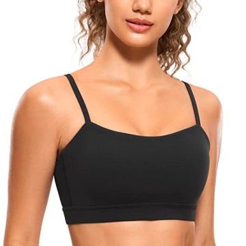 CRZ YOGA Butterluxe Womens Adjustable Spaghetti Thin Strap Sports Bra - Padded Wireless Square Neck ...