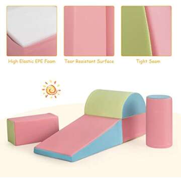 Costzon Crawl and Climb Foam Play Set, Colorful Fun Foam Play Set, 5 Piece Lightweight Interactive Set, Children’s Software Composite Toy for Toddlers, Preschoolers, Baby and Kids (Deep Powder)