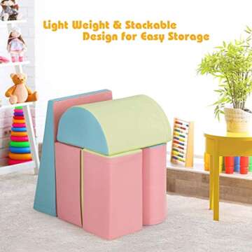 Costzon Crawl and Climb Foam Play Set, Colorful Fun Foam Play Set, 5 Piece Lightweight Interactive Set, Children’s Software Composite Toy for Toddlers, Preschoolers, Baby and Kids (Deep Powder)