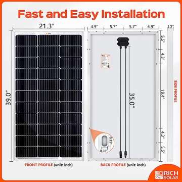 RICH SOLAR 100 Watt 12 Volt 9BB Cell Monocrystalline Solar Panel High Efficiency Solar Module Charge...