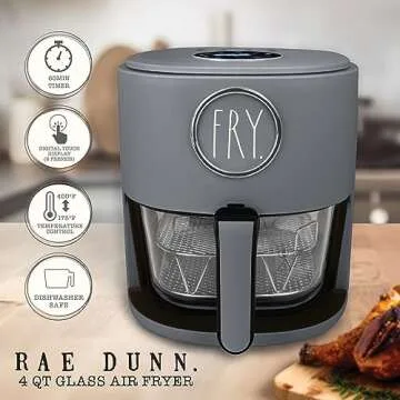 Rae Dunn 1200W 4Qt Air Fryer with Glass Basket