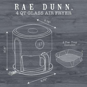 Rae Dunn 1200W 4Qt Air Fryer with Glass Basket