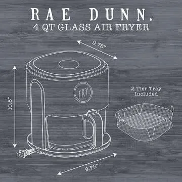 Rae Dunn 1200W 4Qt Air Fryer with Glass Basket