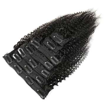 Clip in Human Hair Extensions Curly 9A Virgin Remy Human Hair 3C 4A Curly 100% Human Hair Extensions 7 Pcs 100G For Women Natural Black Color Short Hair Soft and Thick 14inch