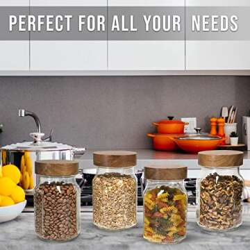 Kitchen Charisma Wooden Mason Jar Lids - 4 Mason Jar Lids Regular Mouth (Acacia Wood) - Custom Molded Screw Top Mason Jar Lid Set Storage Lids for Ball Jars Only