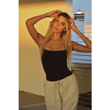 SUUKSESS Sexy Square Neck Thong Bodysuit Backless Sleeveless