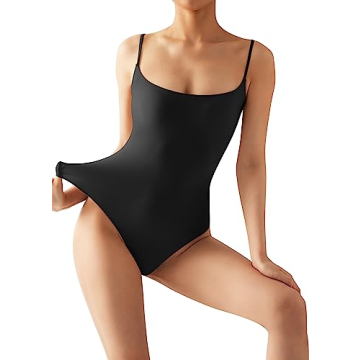 SUUKSESS Sexy Square Neck Thong Bodysuit Backless Sleeveless