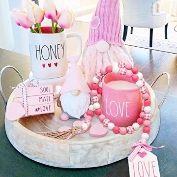 2ooya Valentine's Day Pink Plaid Wood Bead Tassel Garland