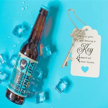 WODEGIFT 100 PCS Wedding Favors Bottle Opener,Wedding Gifts for Guest Vintage Skeleton Key Opener,Key Openers with Escort Tag Cards and Chains (Silver)