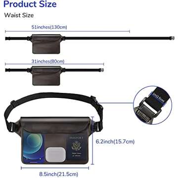 GLBSUNION IPX8 Waterproof Pouch Bag with Adjustable Waist Strap-Screen Touchable Dry Bag with Adjustable Belt for Phone Valuables for Beach Swimming Snorkeling Boating Fishing Kayaking (2 Pack)
