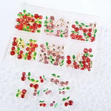 60 Pcs 3D Cherry Nail Rhinestones for DIY Nail Art Decoration