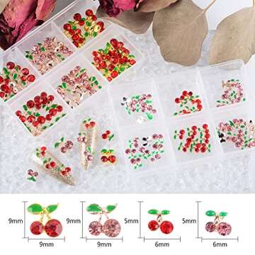 60 Pcs 3D Cherry Nail Rhinestones for DIY Nail Art Decoration