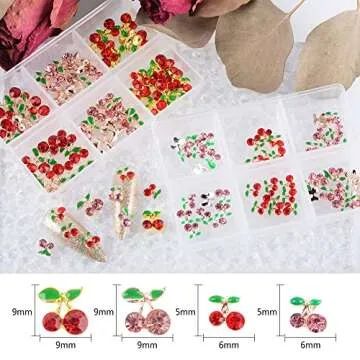 60 Pcs 3D Cherry Nail Rhinestones for DIY Nail Art Decoration