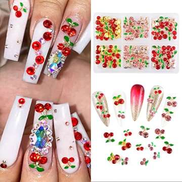 60 Pcs 3D Cherry Nail Rhinestones for DIY Nail Art Decoration