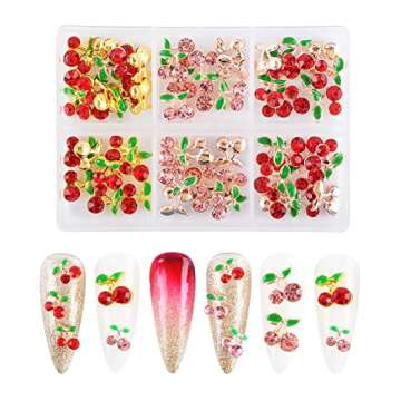 60 Pcs 3D Cherry Nail Rhinestones for DIY Nail Art Decoration