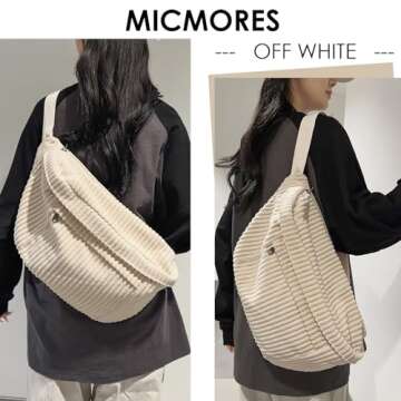 Crossbody Bag Fanny Pack for Women Men, Corduroy Waist Pack Large Chest Bag with Adjustable Strap fo...