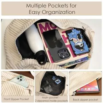 Crossbody Bag Fanny Pack for Women Men, Corduroy Waist Pack Large Chest Bag with Adjustable Strap for Workout Travel Sports Running (Off White-1)