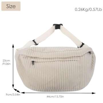 Crossbody Bag Fanny Pack for Women Men, Corduroy Waist Pack Large Chest Bag with Adjustable Strap for Workout Travel Sports Running (Off White-1)