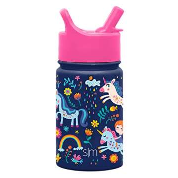 Simple Modern Kids Water Bottle with Straw Lid | Insulated Stainless Steel Reusable Tumbler for Toddlers, Girls, Boys | Summit Collection | 10oz, Unicorn Rainbows