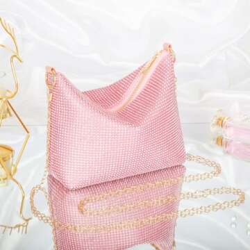 Afashor Fashion Womens Evening Bag Glitter Rhinestone Purse Shiny Clutch Handbag for Party Wedding Pink