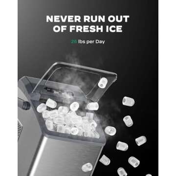 Marsail Portable Ice Maker, 6-Minute Quick Ice Making, 26 lbs/Day, Self-Cleaning, Ideal for Home/Office/Party Use