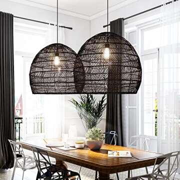 Arturesthome Kitchen Island Light, Rattan Woven Pendant Light Shades, Handmade Hanging Ceiling Lamp ...