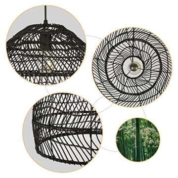 Arturesthome Kitchen Island Light, Rattan Woven Pendant Light Shades, Handmade Hanging Ceiling Lamp Crafts Basket Lampshade (45cmx45cm, Black)