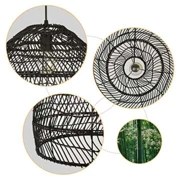 Arturesthome Kitchen Island Light, Rattan Woven Pendant Light Shades, Handmade Hanging Ceiling Lamp Crafts Basket Lampshade (45cmx45cm, Black)